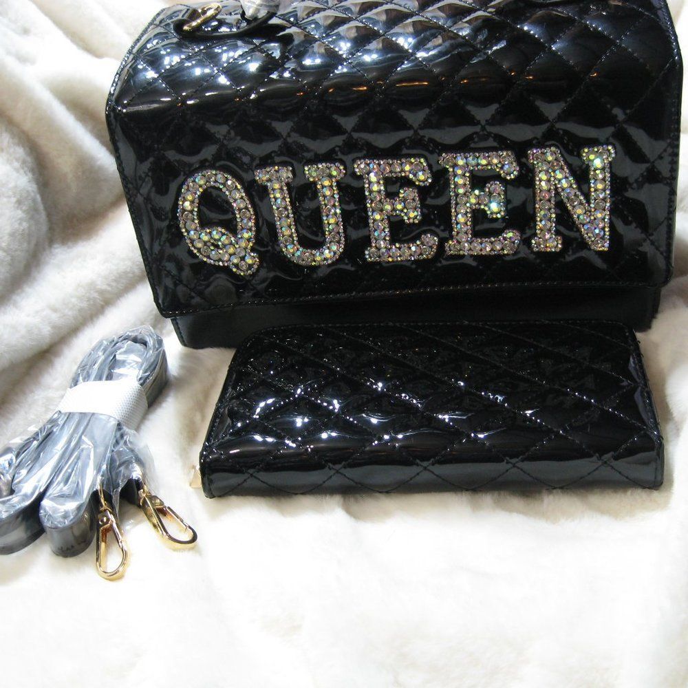 New Black Quilted Bag with Matching Wallet